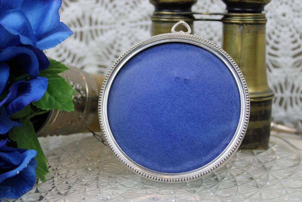 Antique Webster Sterling Silver Round Picture Frame with Beaded Rim